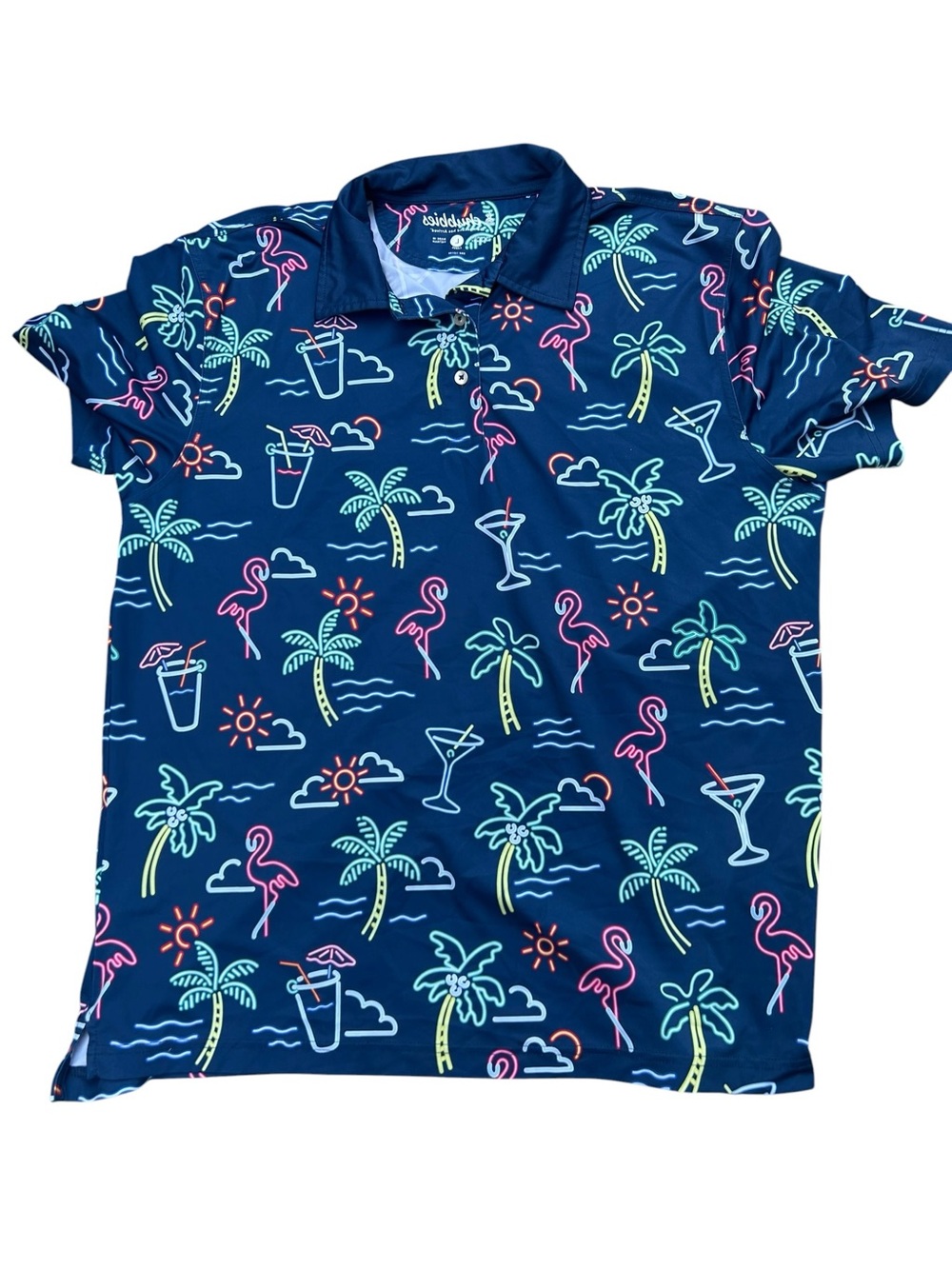 Chubbies Men’s Polo Size Large Navy The Neon Lights Golf Shirt
